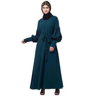 Elegant abaya with long cuff sleeves- Rama Green